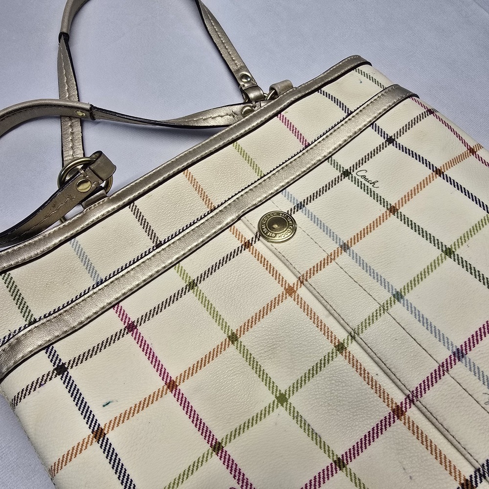 Coach Heritage Plaid Bag Tote Purse brown Stripe 13032 *read* - Picture 3 of 11